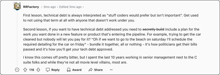 Reddit response on how to get critical maintenance prioritized